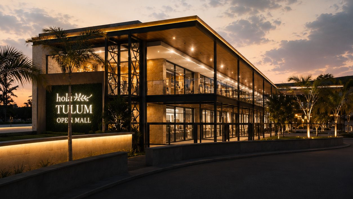 Vista del complejo Hola Tulum Open Mall en la previa de su apertura en San Juan