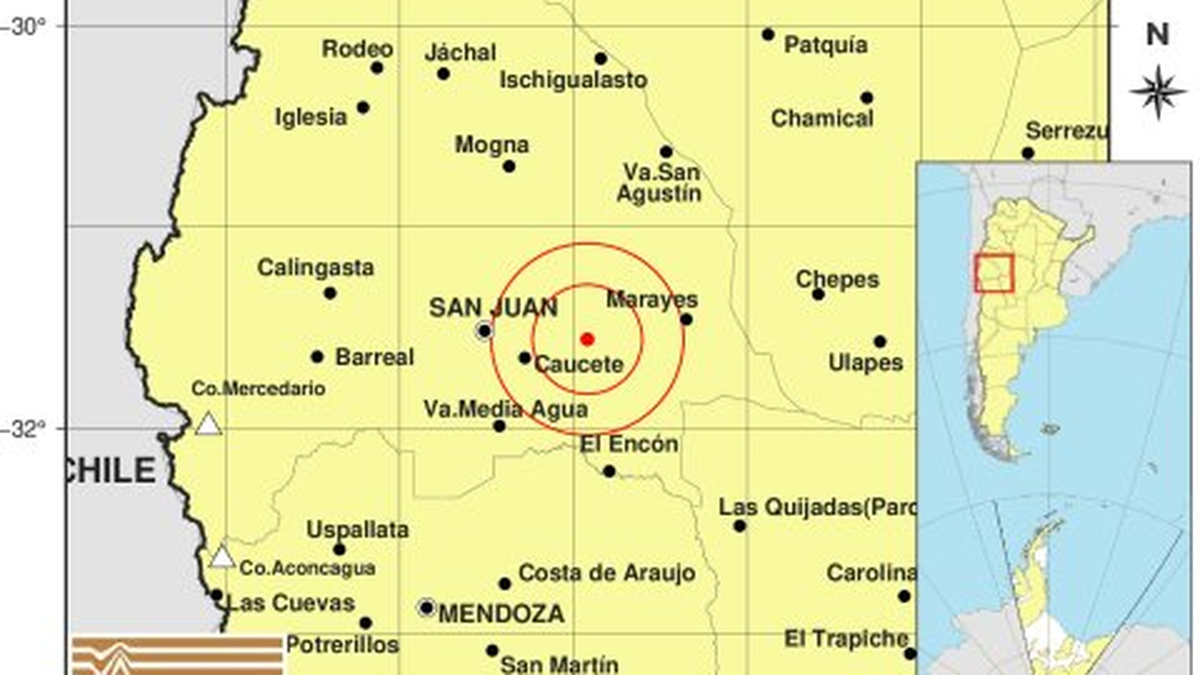 Mapa del sismo registrado en San Juan durante la madrugada del 28 de junio