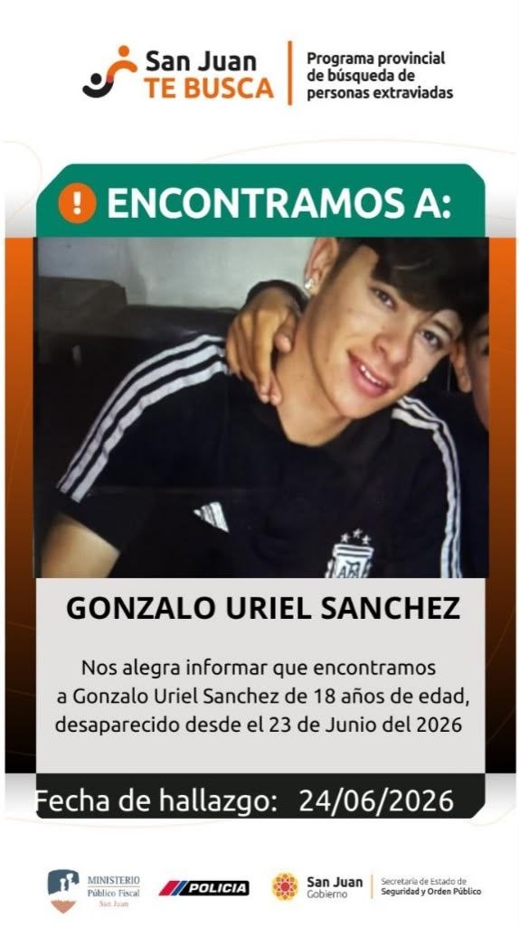 Encontraron a un joven que era buscado en San Juan
