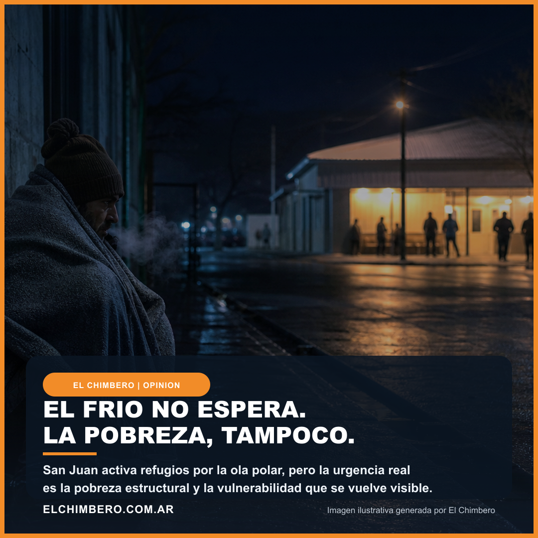 Placa editorial de El Chimbero sobre el frio y la pobreza en San Juan