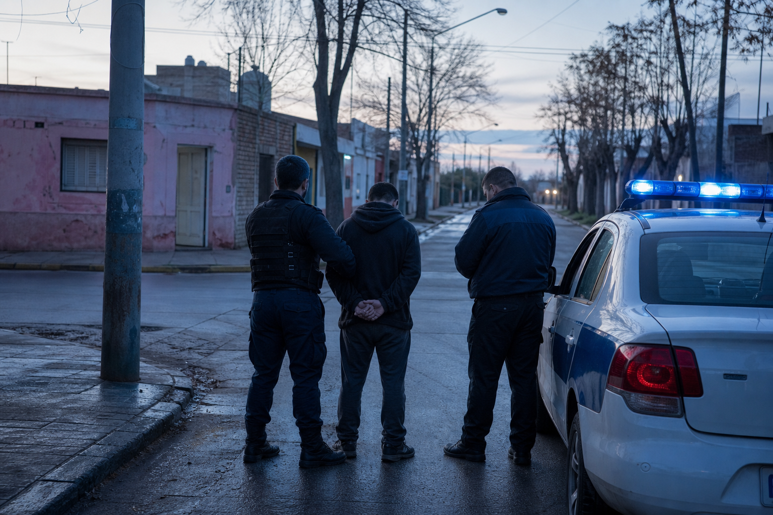 Imagen ilustrativa de un procedimiento policial en una esquina de Chimbas durante la madrugada