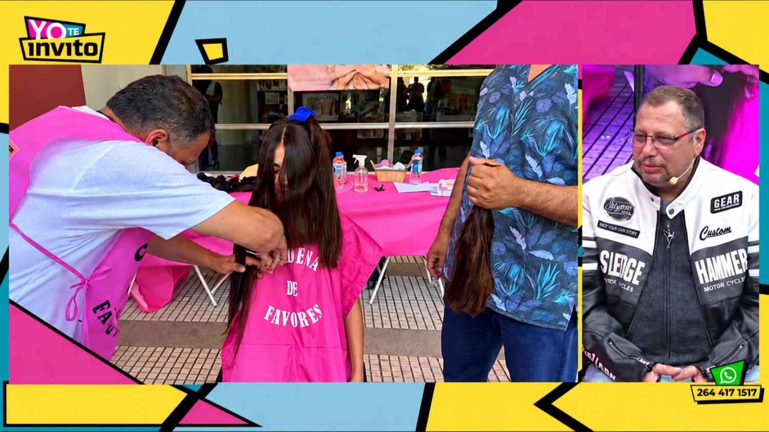 Imágenes de una donación de cabello y de Maximiliano Zacarías en el programa Yo Te Invito.