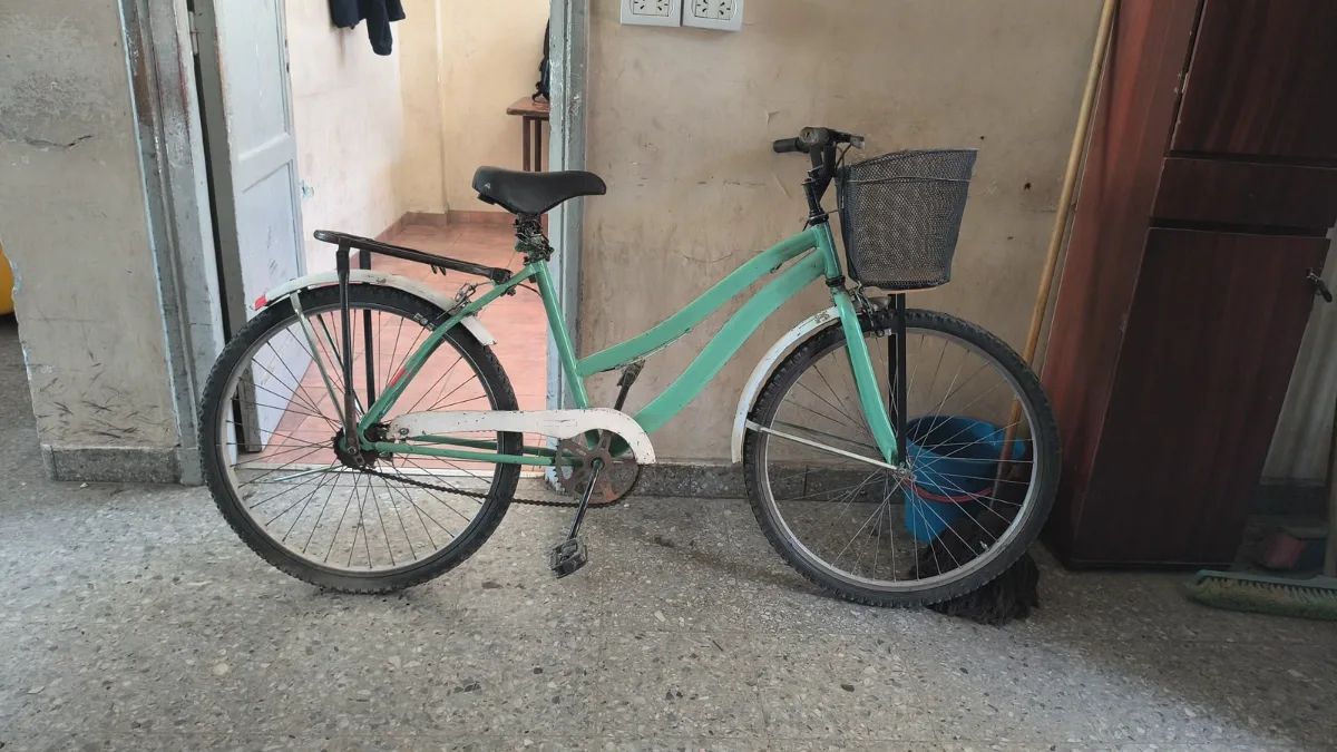 Bicicleta verde recuperada en el procedimiento de Villa El Salvador, Chimbas.
