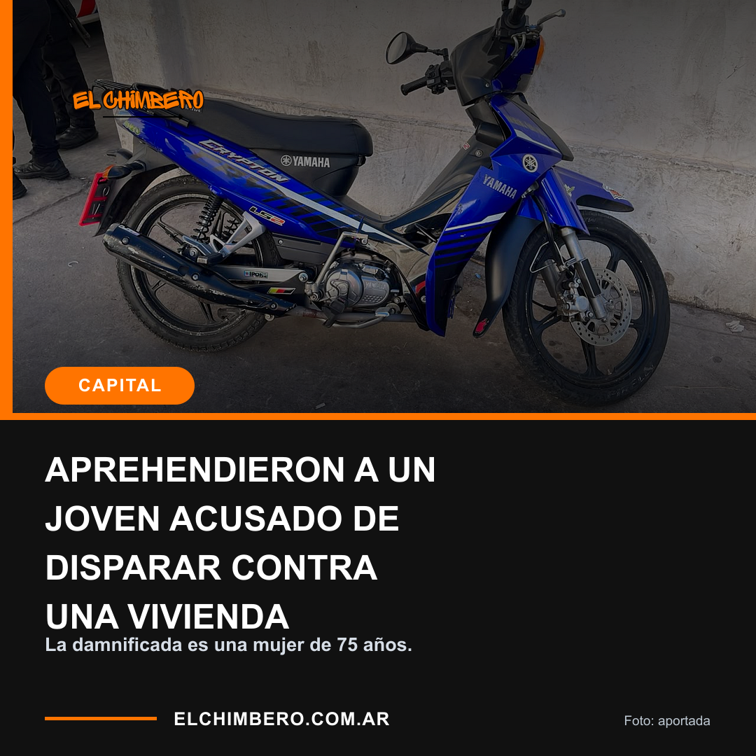Placa de El Chimbero. Capital: aprehendieron a un joven acusado de disparar contra una vivienda. La damnificada es una mujer de 75 años.