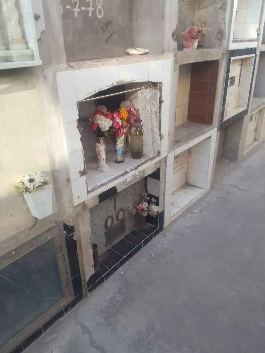 Nichos del cementerio de Caucete con aberturas faltantes en la fotografía difundida por la fuente.