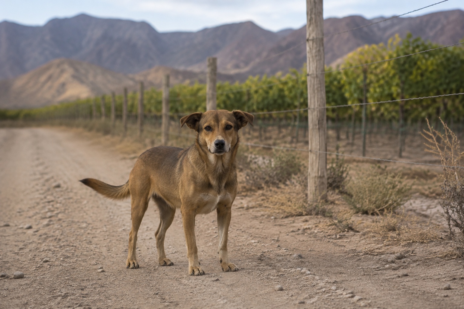 Imagen ilustrativa generada con IA de un perro mestizo vivo en un entorno rural. No corresponde al animal ni al lugar del hecho.