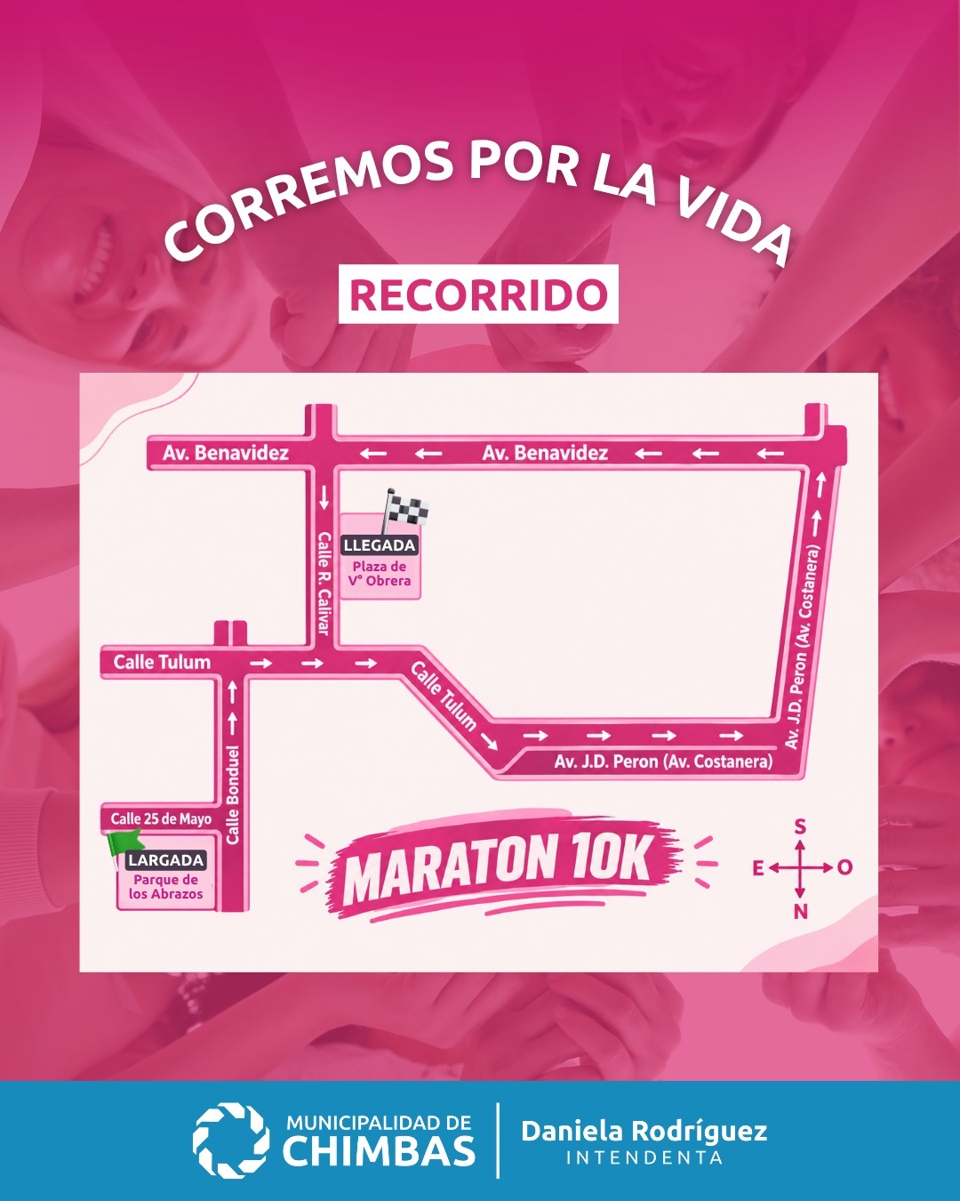 Mapa del recorrido de 10 kilómetros de la maratón en Chimbas