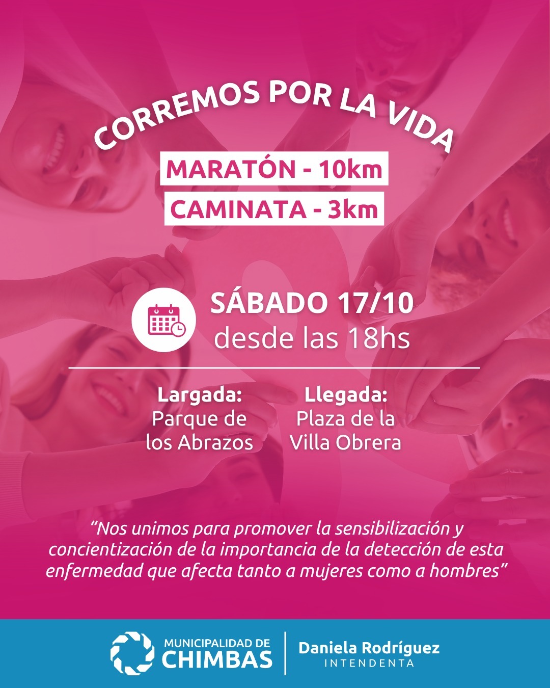 Flyer de la Municipalidad de Chimbas: Corremos por la vida, sábado 17 de octubre desde las 18