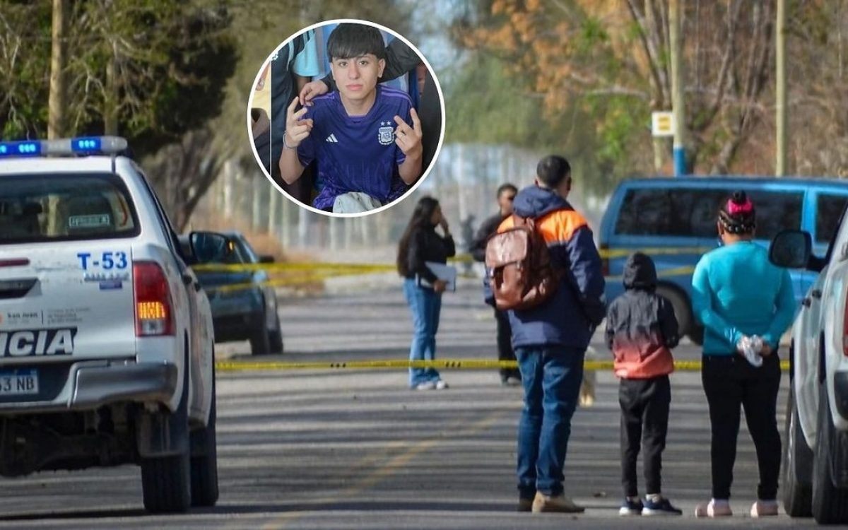 Composición fotográfica de la fuente con un operativo policial y un retrato de Uriel Ríos.