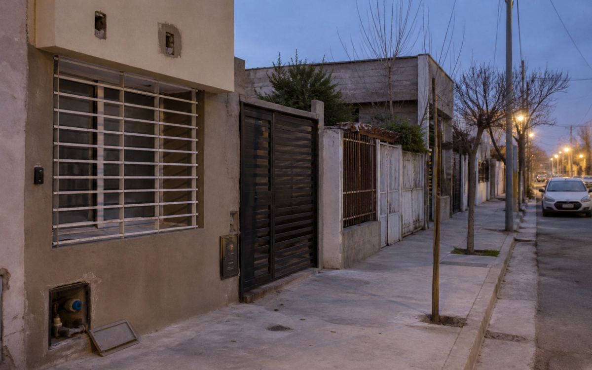 Imagen ilustrativa de una calle de barrio en Chimbas con faltantes en medidores y herrajes