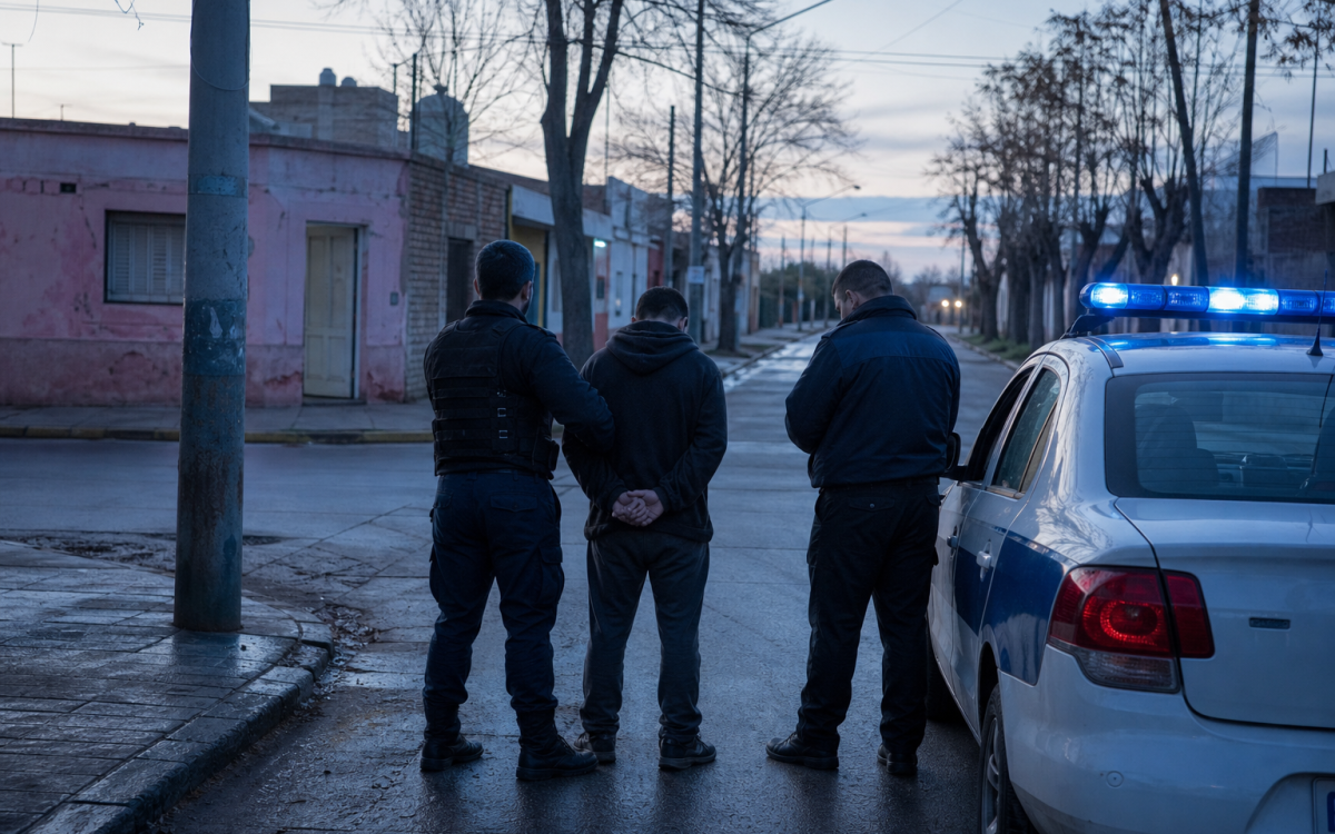 Imagen ilustrativa de un procedimiento policial en una esquina de Chimbas durante la madrugada