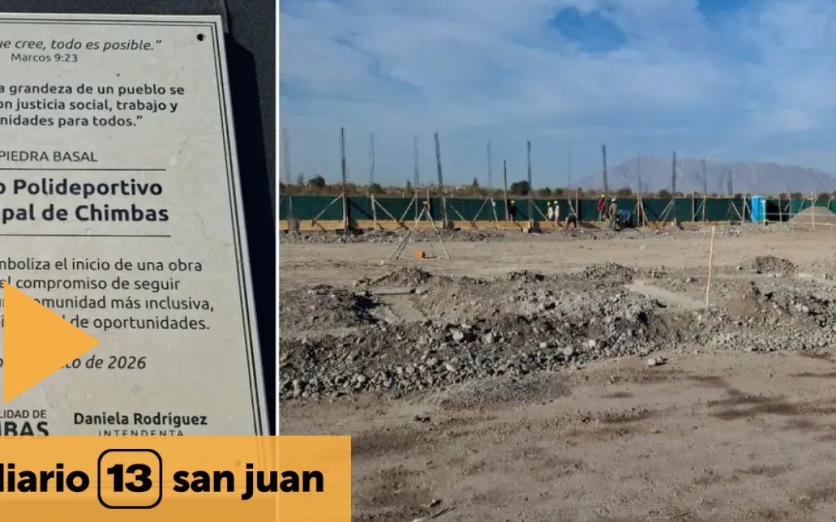Predio donde avanza la obra del polideportivo de Chimbas