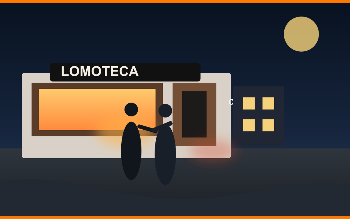 Ilustracion de un local gastronomico barrial en Chimbas durante un asalto nocturno