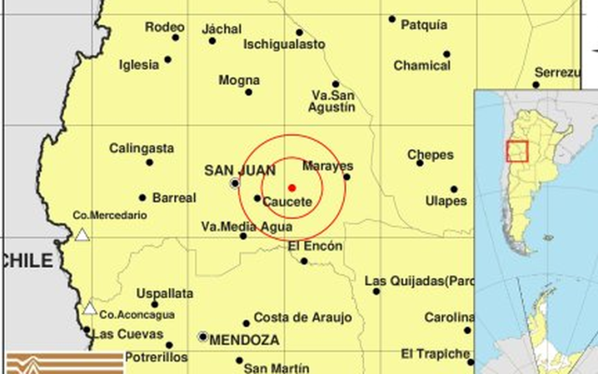Mapa del sismo registrado en San Juan durante la madrugada del 28 de junio
