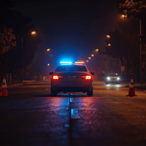 Imagen realista generada con IA de un control policial nocturno en una calle urbana