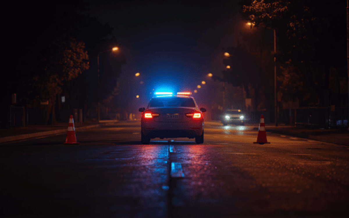 Imagen realista generada con IA de un control policial nocturno en una calle urbana