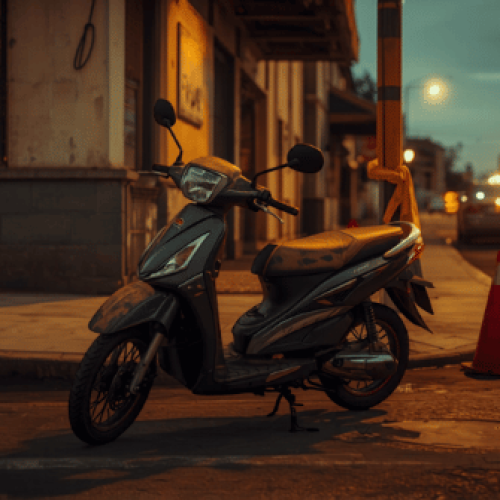 Imagen realista generada con IA de una moto recuperada en una calle urbana